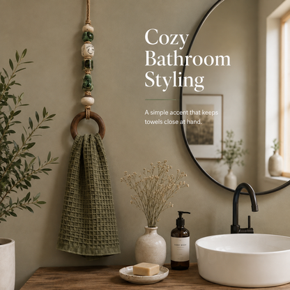 🔥LAST DAY 58% OFF-2027 Decorative Beaded Towel Hanger with Wooden Ring