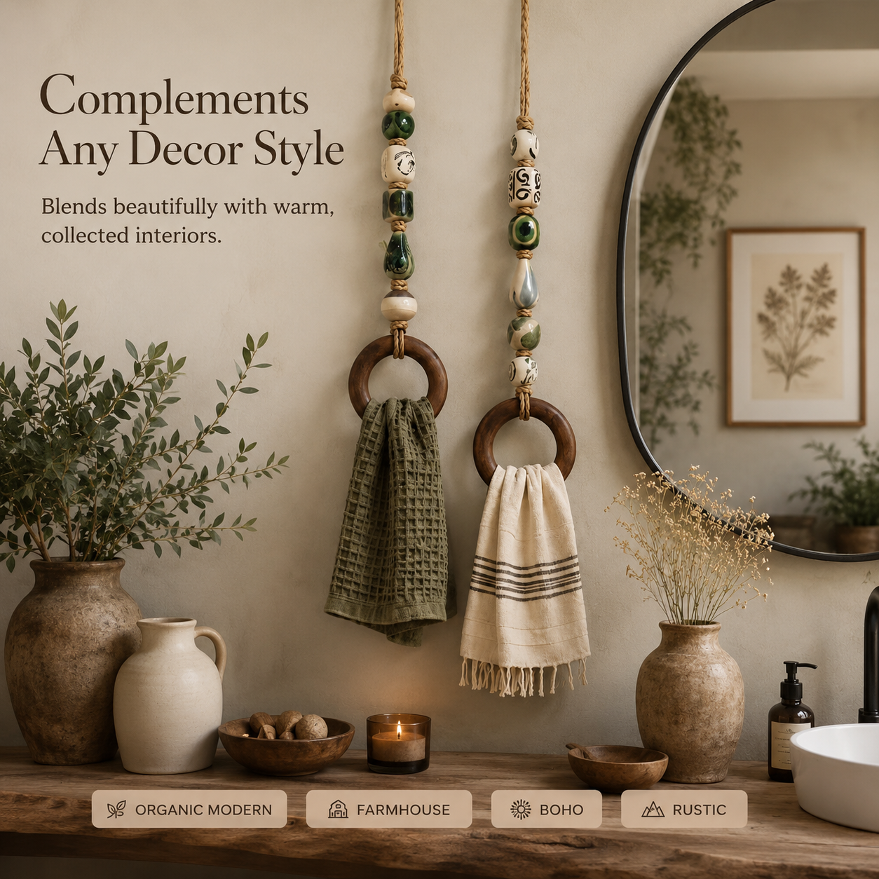 🔥LAST DAY 58% OFF-2027 Decorative Beaded Towel Hanger with Wooden Ring