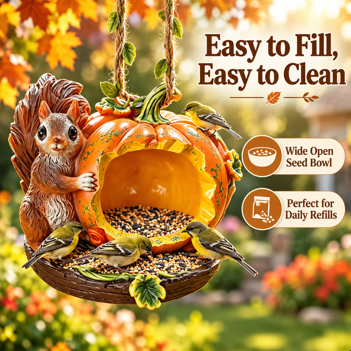 🐿️ Woodland Storybook Hanging Bird Feeder – Whimsical Garden Decor