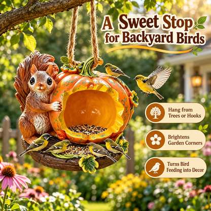 🐿️ Woodland Storybook Hanging Bird Feeder – Whimsical Garden Decor
