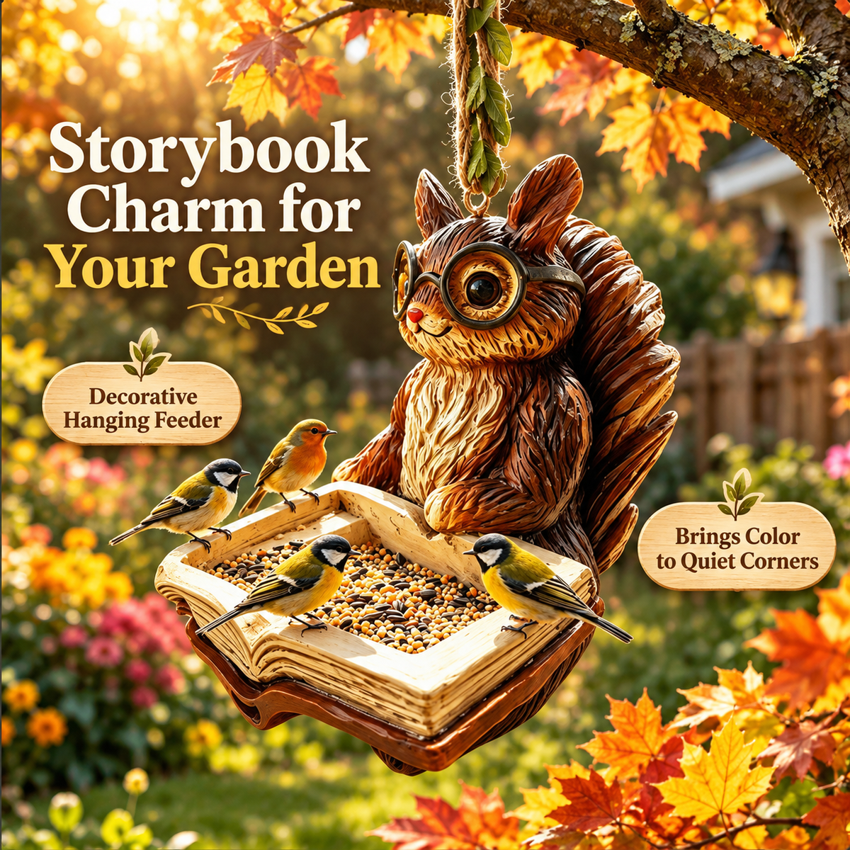 🐿️ Woodland Storybook Hanging Bird Feeder – Whimsical Garden Decor