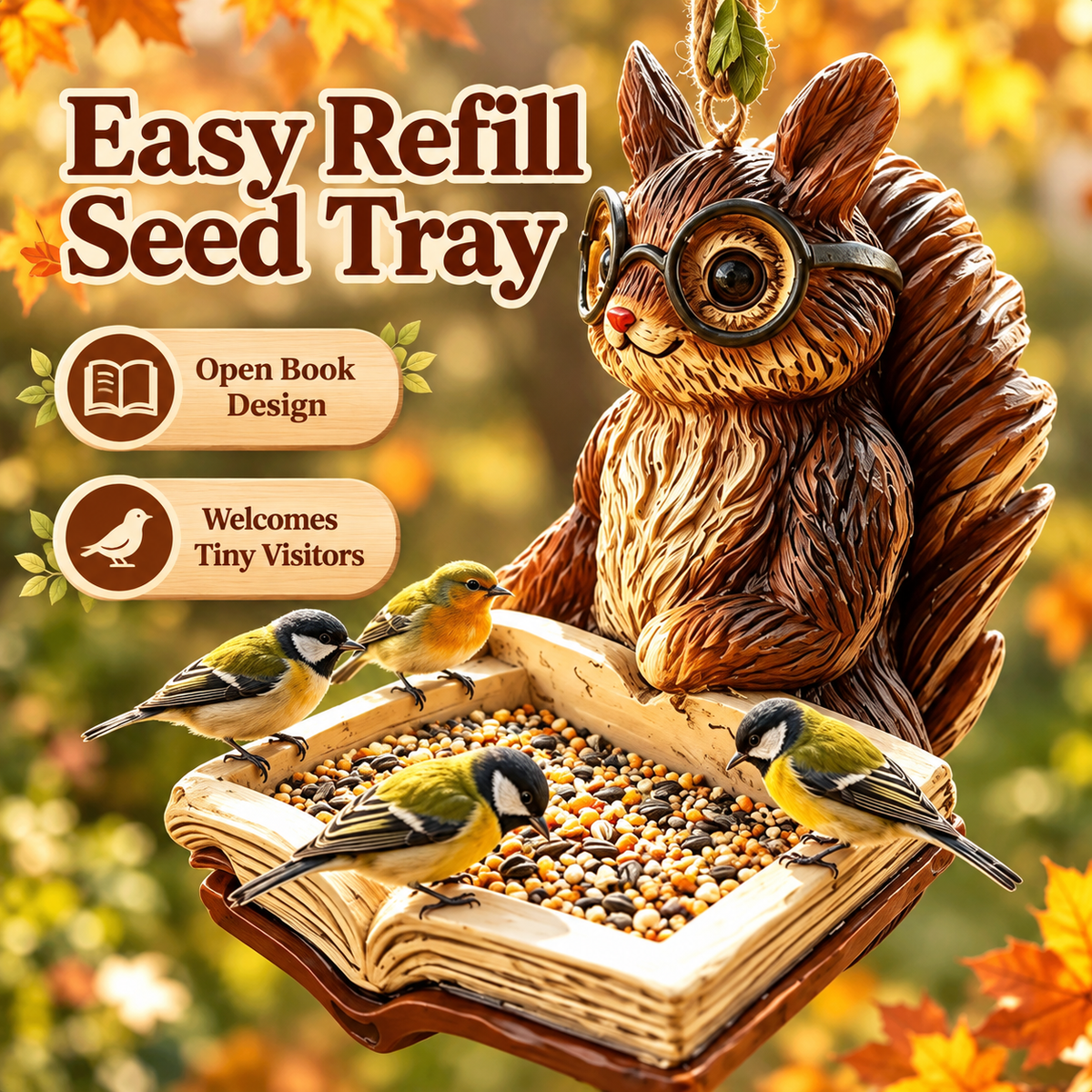 🐿️ Woodland Storybook Hanging Bird Feeder – Whimsical Garden Decor