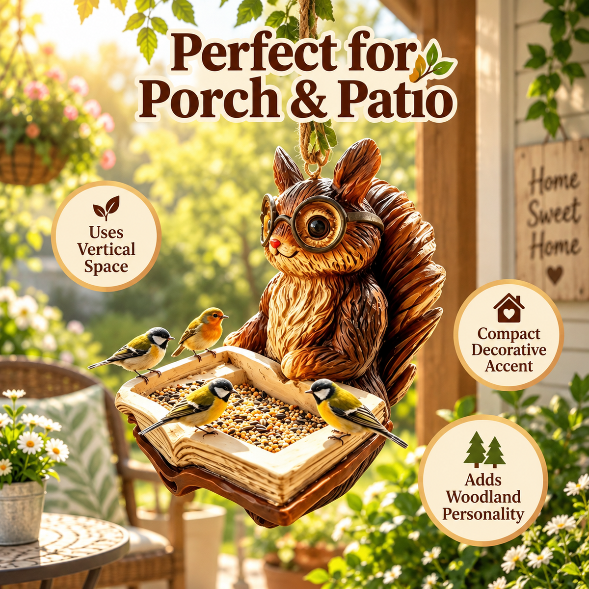 🐿️ Woodland Storybook Hanging Bird Feeder – Whimsical Garden Decor