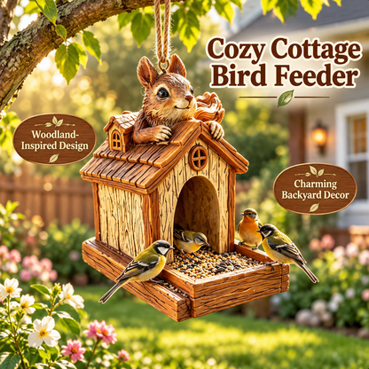🐿️ Woodland Storybook Hanging Bird Feeder – Whimsical Garden Decor