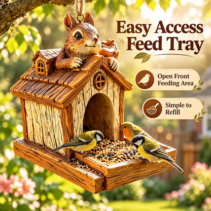 🐿️ Woodland Storybook Hanging Bird Feeder – Whimsical Garden Decor