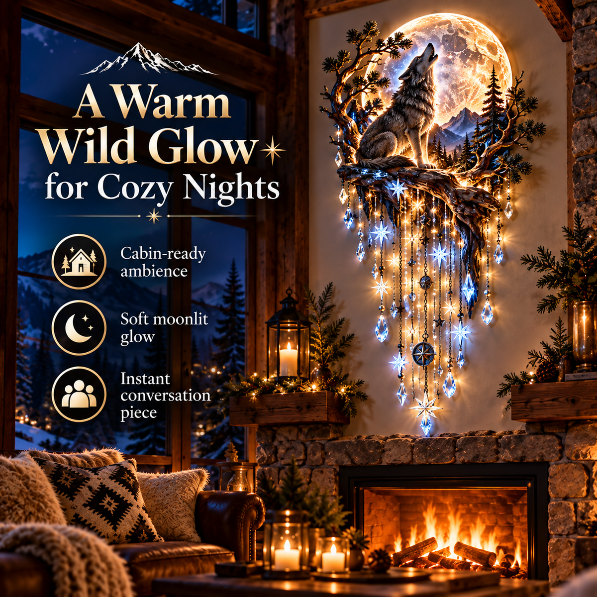 ⏳ Last Day 50% OFF-🐺🌕 Wolf Howling Moon Starfall Wall Light – Bring the Wild Home