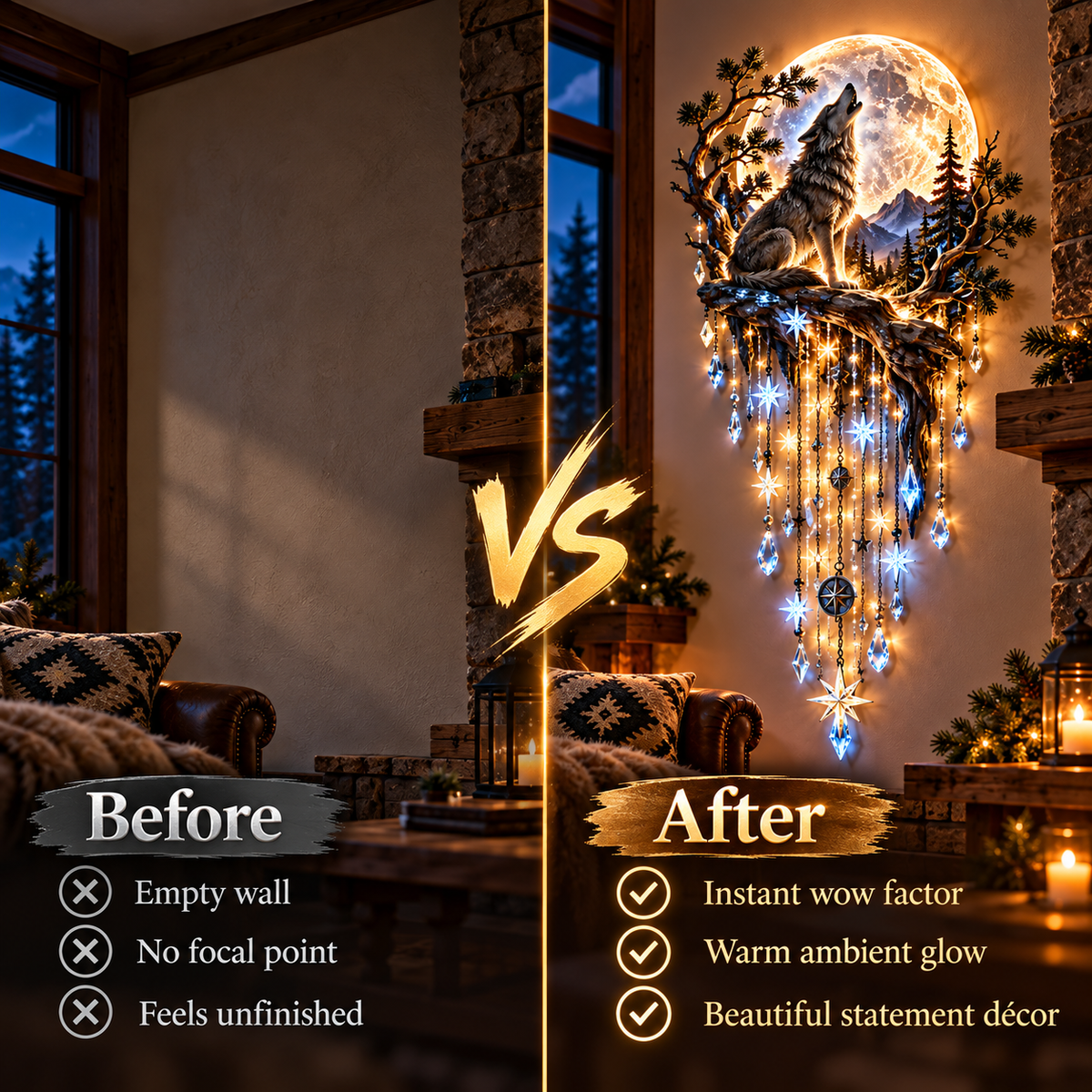 ⏳ Last Day 50% OFF-🐺🌕 Wolf Howling Moon Starfall Wall Light – Bring the Wild Home