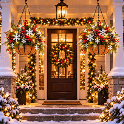 🎄 Last Day 50% OFF 🏆 Pre-Lit Christmas Hanging Basket | Pre-lit, weather-resistant, and zero maintenance