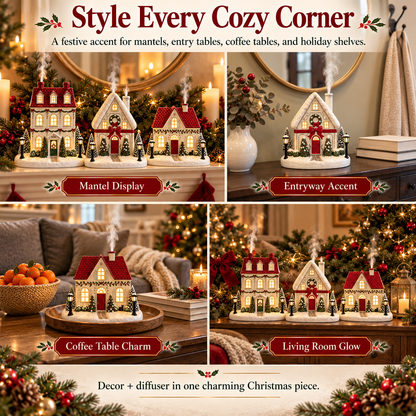 ✨🎄Christmas House Essential Oil Diffuser – 🏘️Glowing Holiday Decor with Chimney Mist🌿