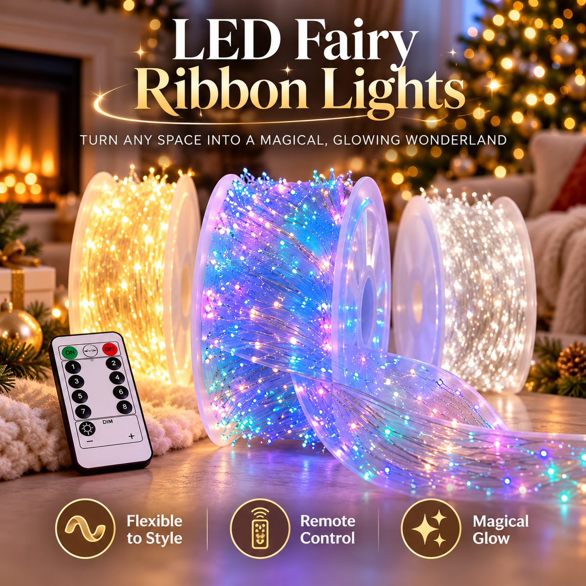 ✨🌈 Magical LED Fairy Ribbon Lights | Remote-Controlled Sparkling Holiday Decor 🎄