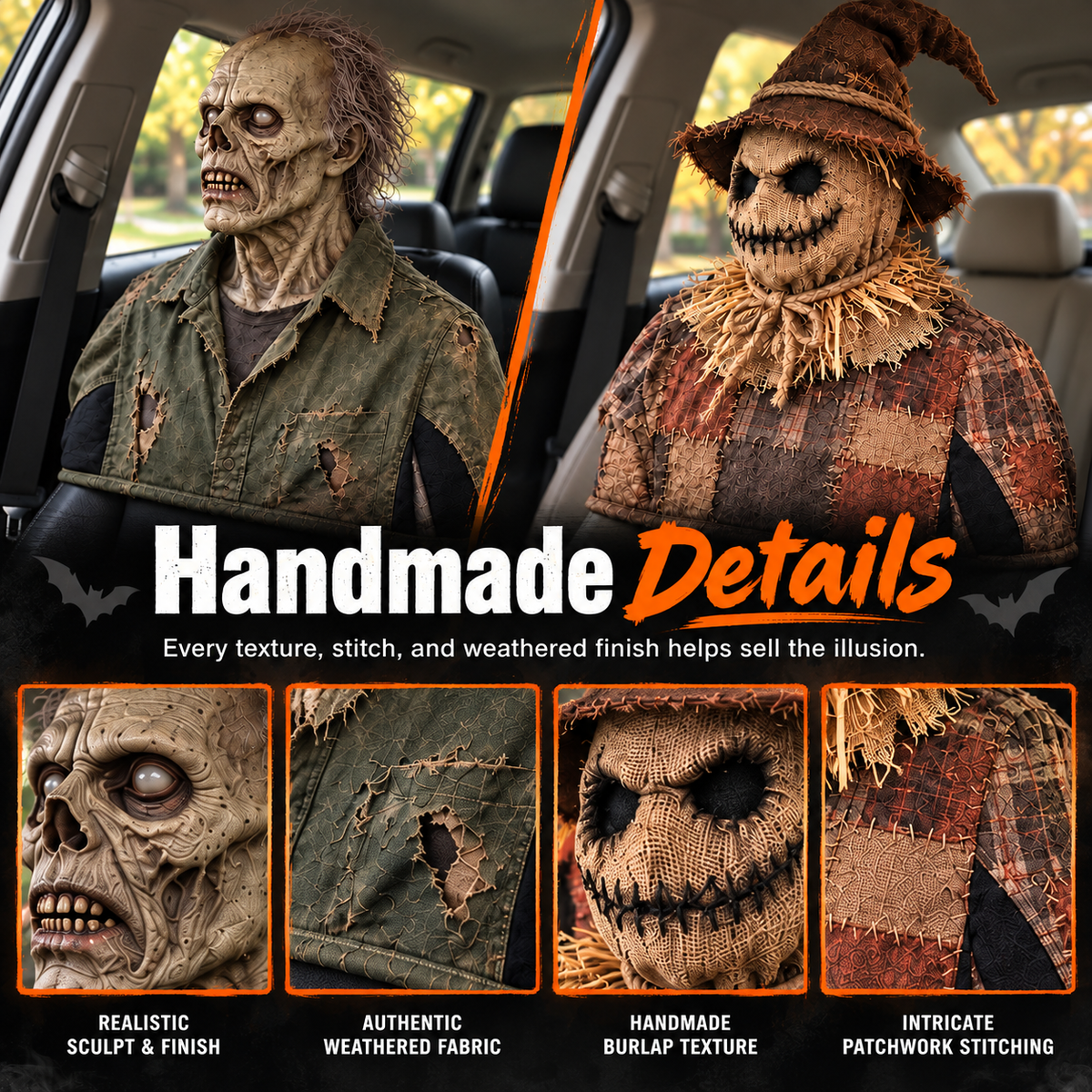 😱 Animated Horror Passenger Prop – Motion Sensor Halloween Car Decoration with Wireless Remote