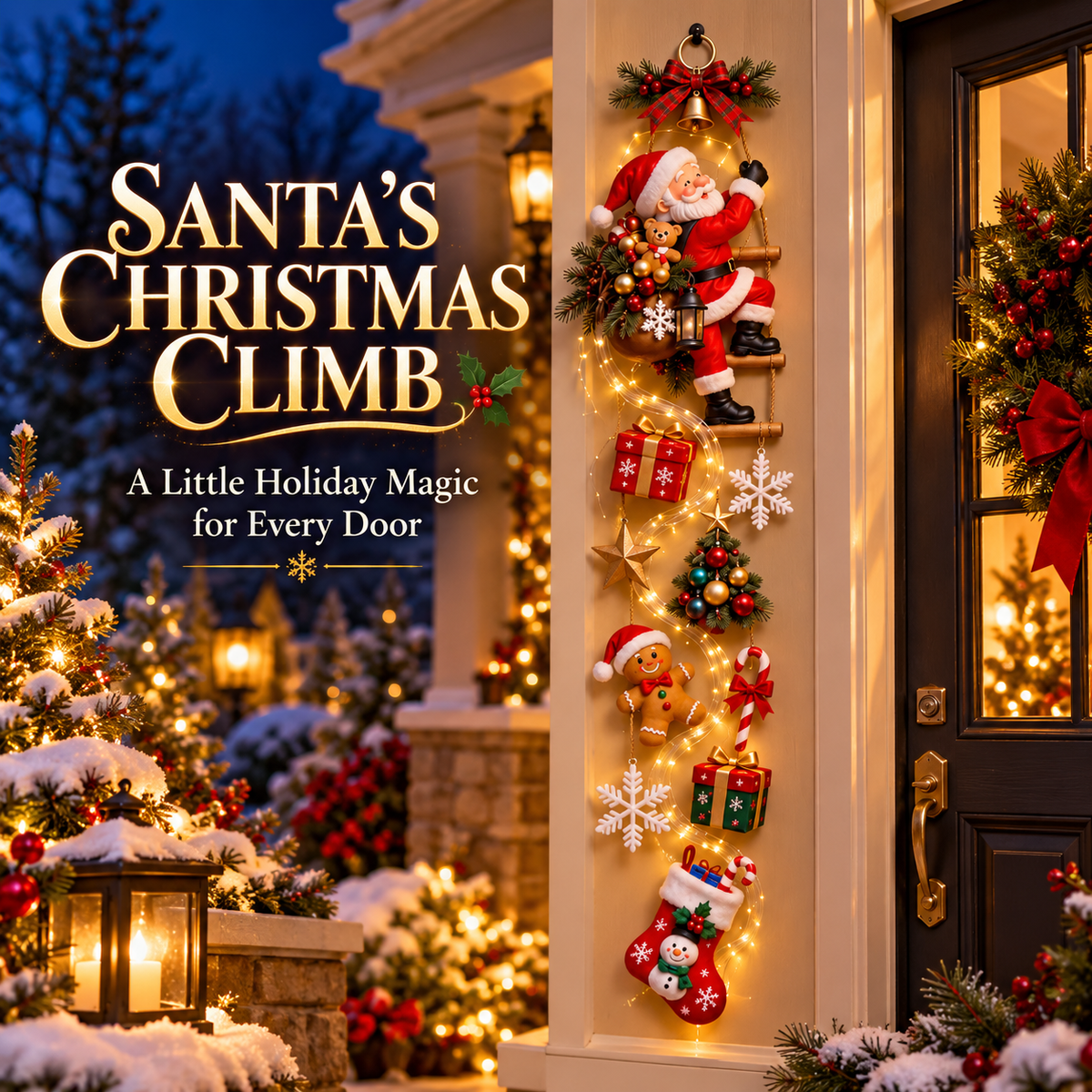 🎅 Santa’s Christmas Climb Lighted Wall Hanging | Festive Vertical Door & Entryway Décor ✨