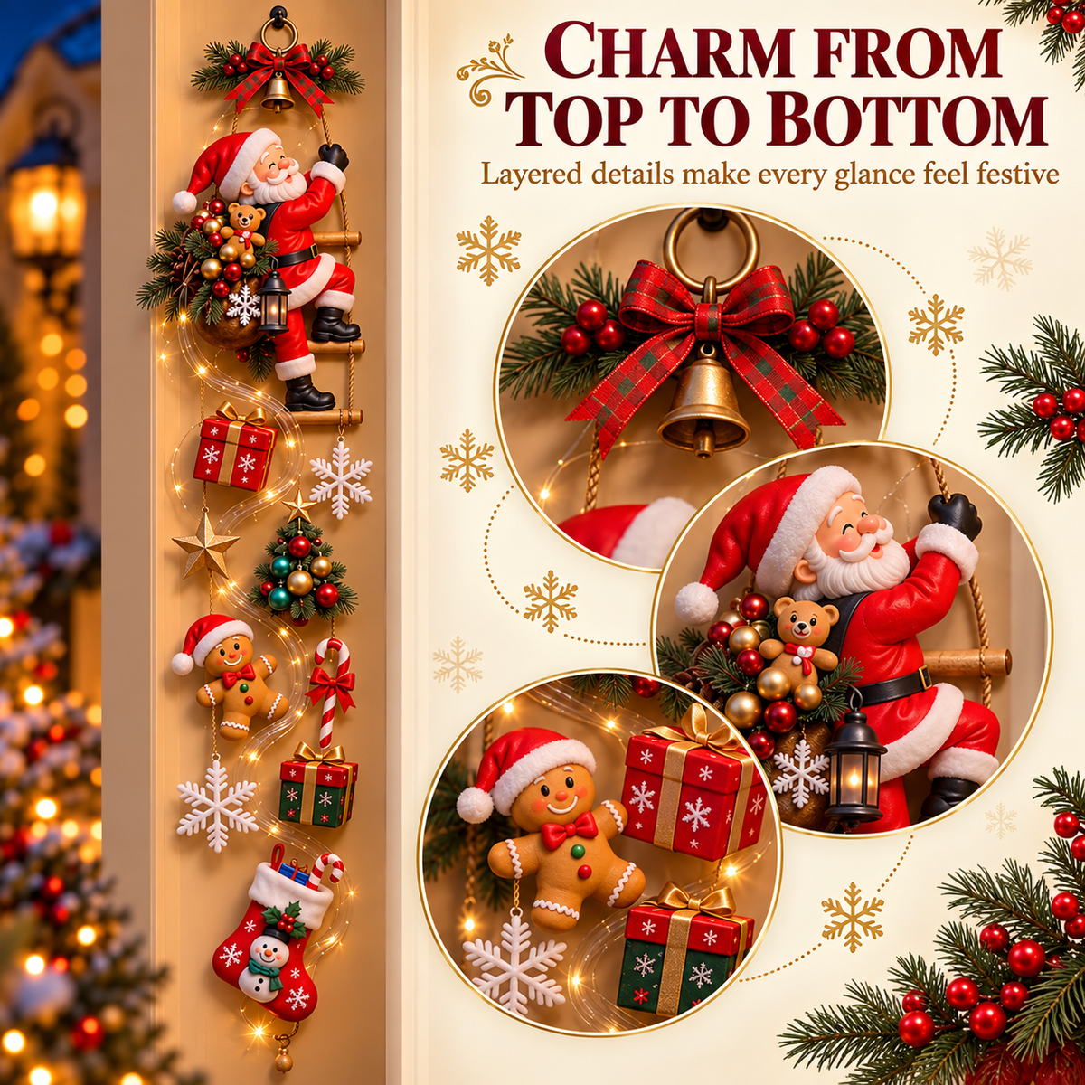 🎅 Santa’s Christmas Climb Lighted Wall Hanging | Festive Vertical Door & Entryway Décor ✨