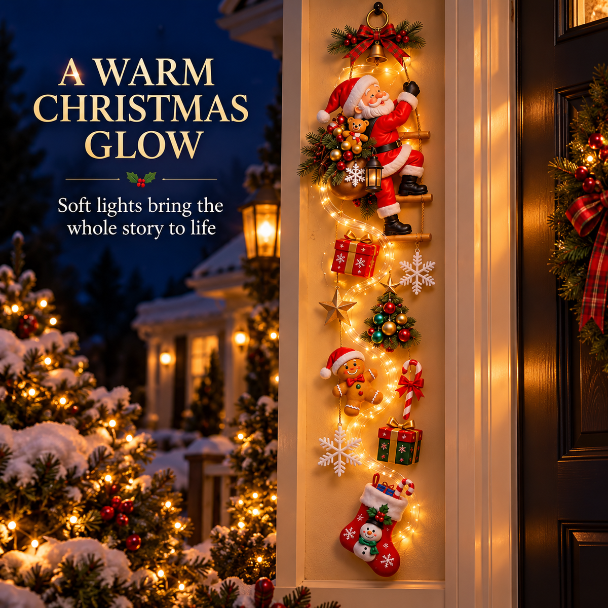 🎅 Santa’s Christmas Climb Lighted Wall Hanging | Festive Vertical Door & Entryway Décor ✨