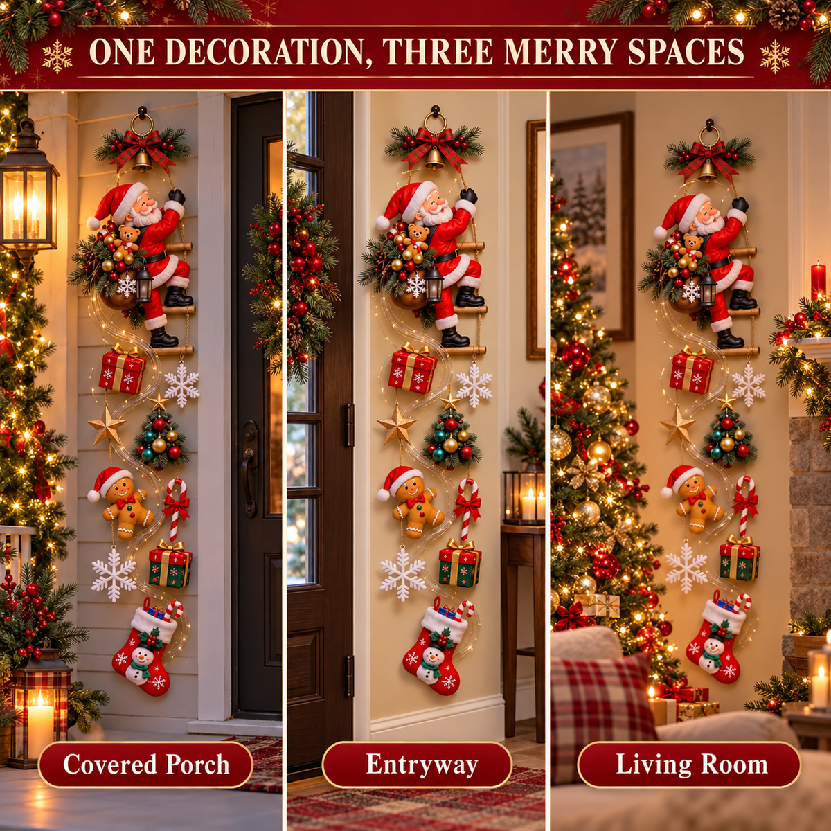 🎅 Santa’s Christmas Climb Lighted Wall Hanging | Festive Vertical Door & Entryway Décor ✨