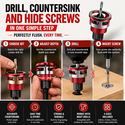 🔥 LAST DAY 50% OFF-🔩 Adjustable Countersink Drill Bit Set | Professional Woodworking Screw Finishing Tool