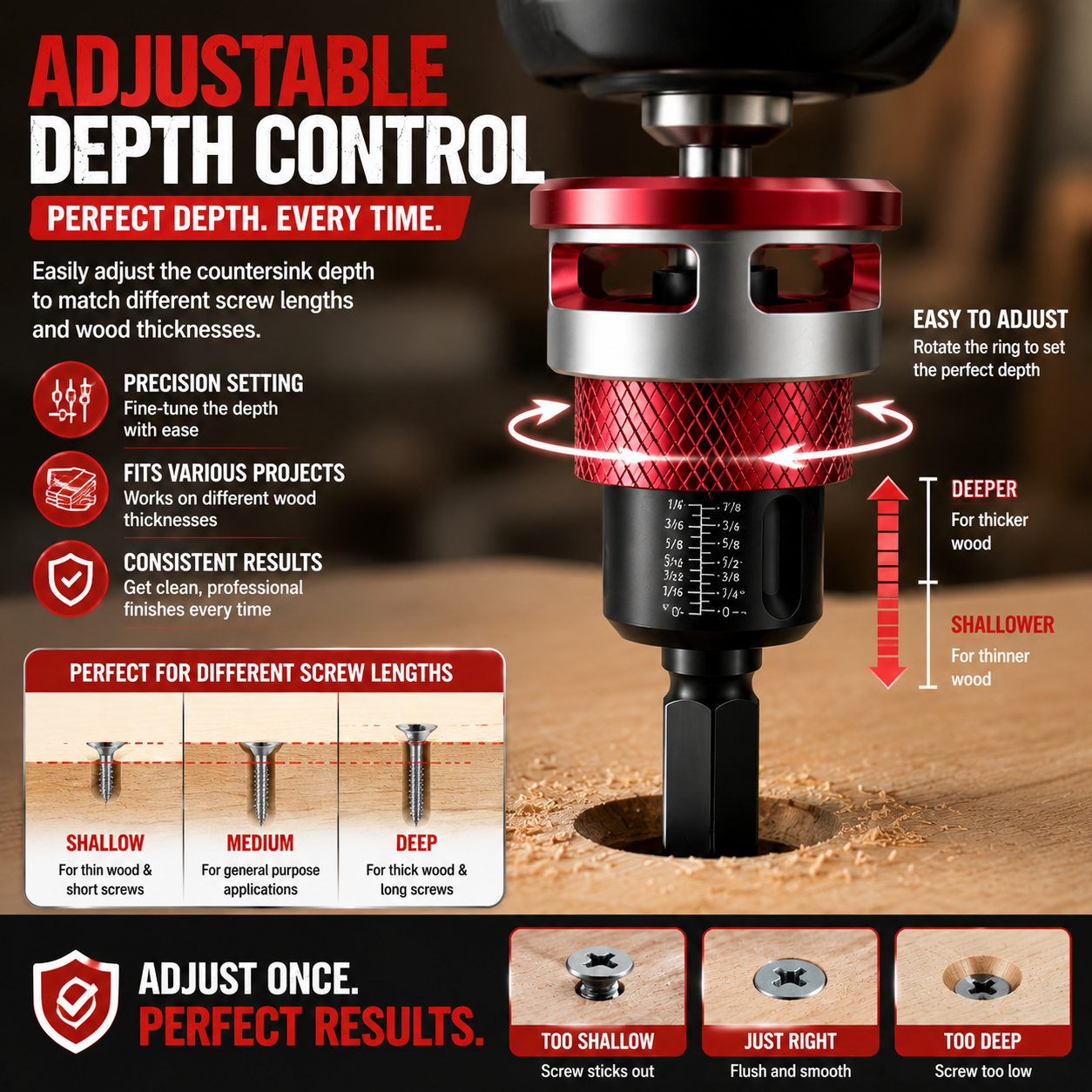 🔥 LAST DAY 50% OFF-🔩 Adjustable Countersink Drill Bit Set | Professional Woodworking Screw Finishing Tool