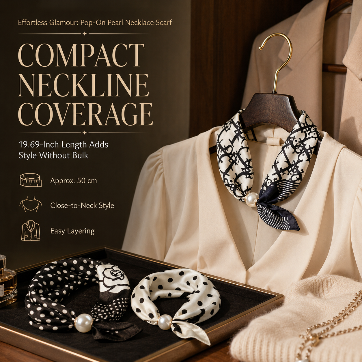 🧣 Effortless Glamour: Pop-On Pearl Necklace Scarf ✨