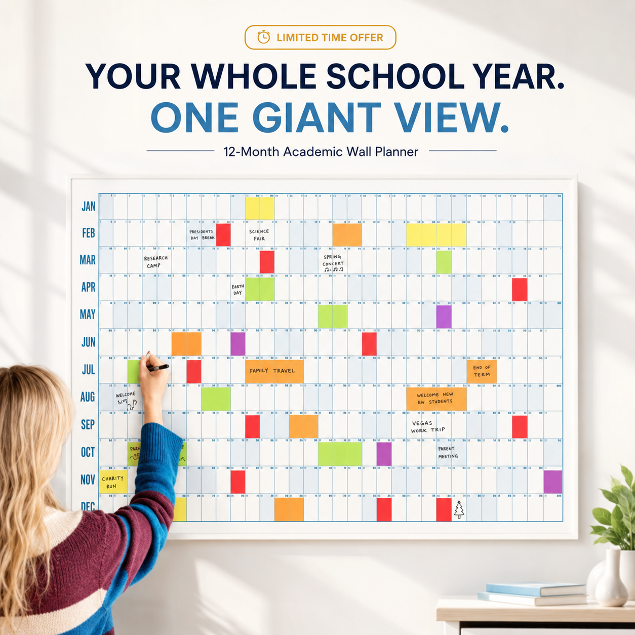 📚Teacher’s Giant School Year Wall Calendar | See 12 Months at a Glance