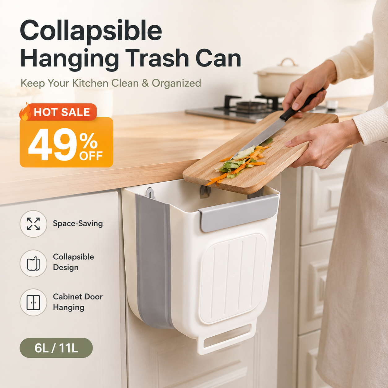 🗑️ LIMITED-TIME 50% OFF! 💫 Collapsible Hanging Trash Can for Kitchen Cabinet Door