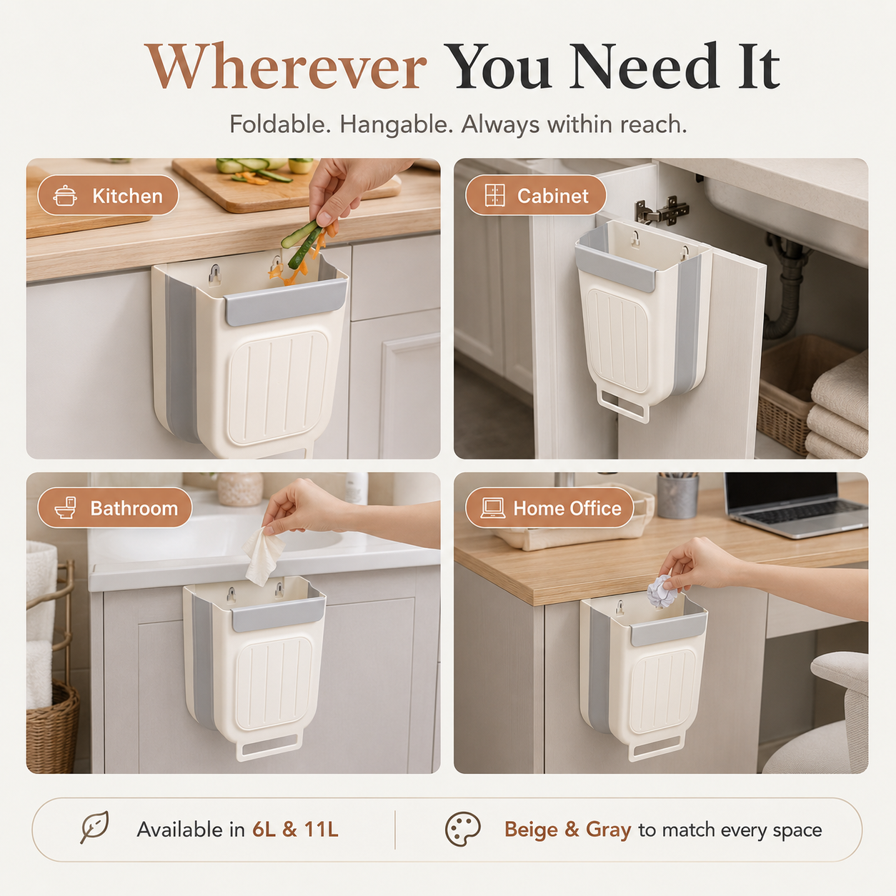 🗑️ LIMITED-TIME 50% OFF! 💫 Collapsible Hanging Trash Can for Kitchen Cabinet Door