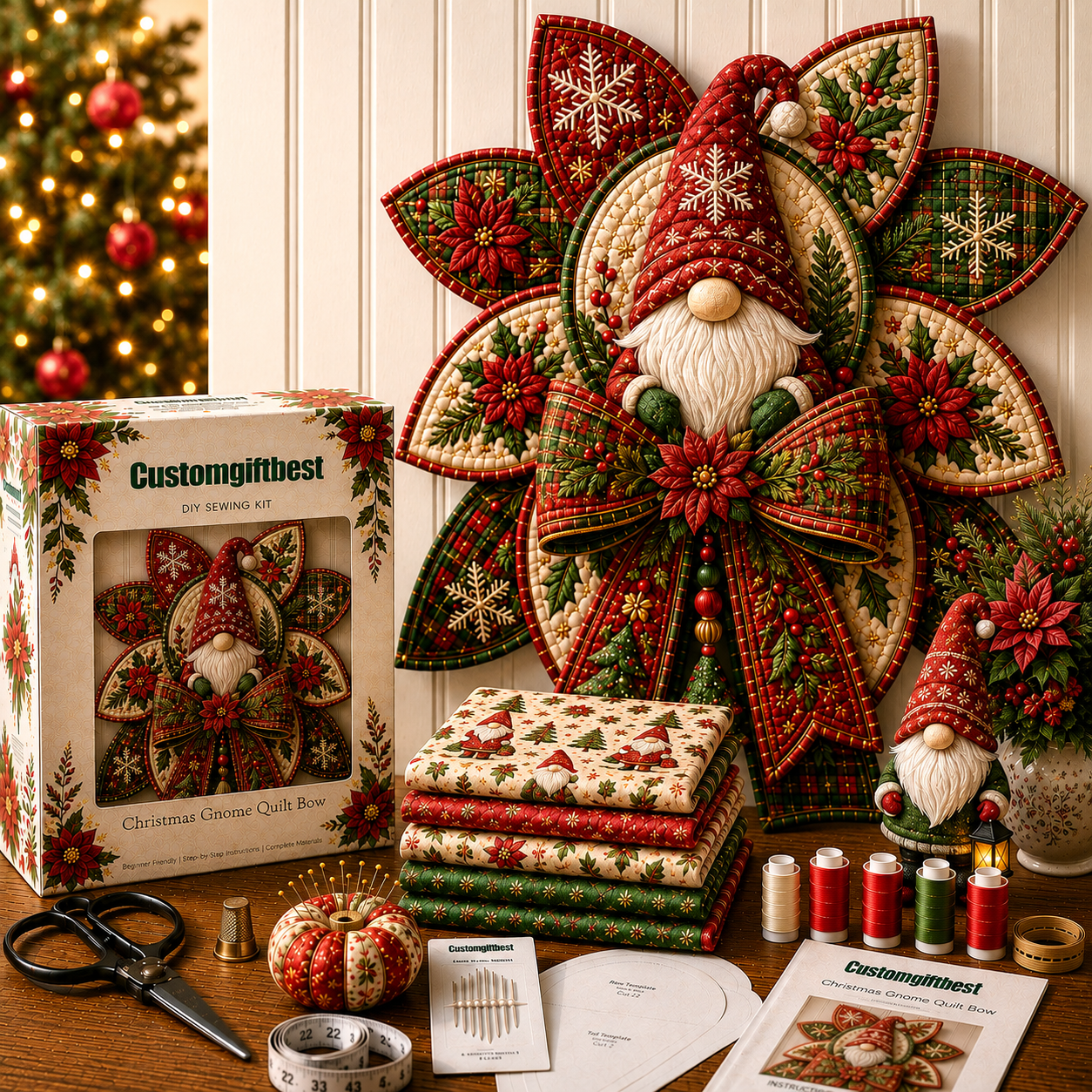 🧵🎄Christmas Quilt Bow DIY Sewing Kit