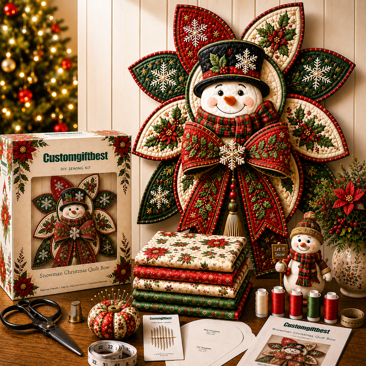 🧵🎄Christmas Quilt Bow DIY Sewing Kit