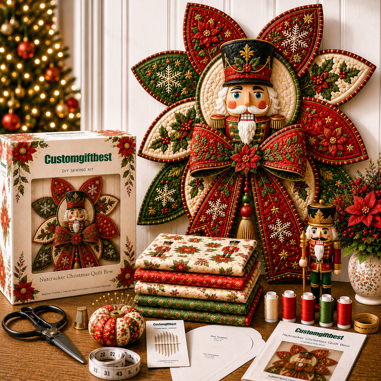 🧵🎄Christmas Quilt Bow DIY Sewing Kit