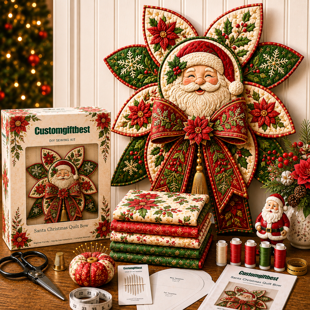 🧵🎄Christmas Quilt Bow DIY Sewing Kit