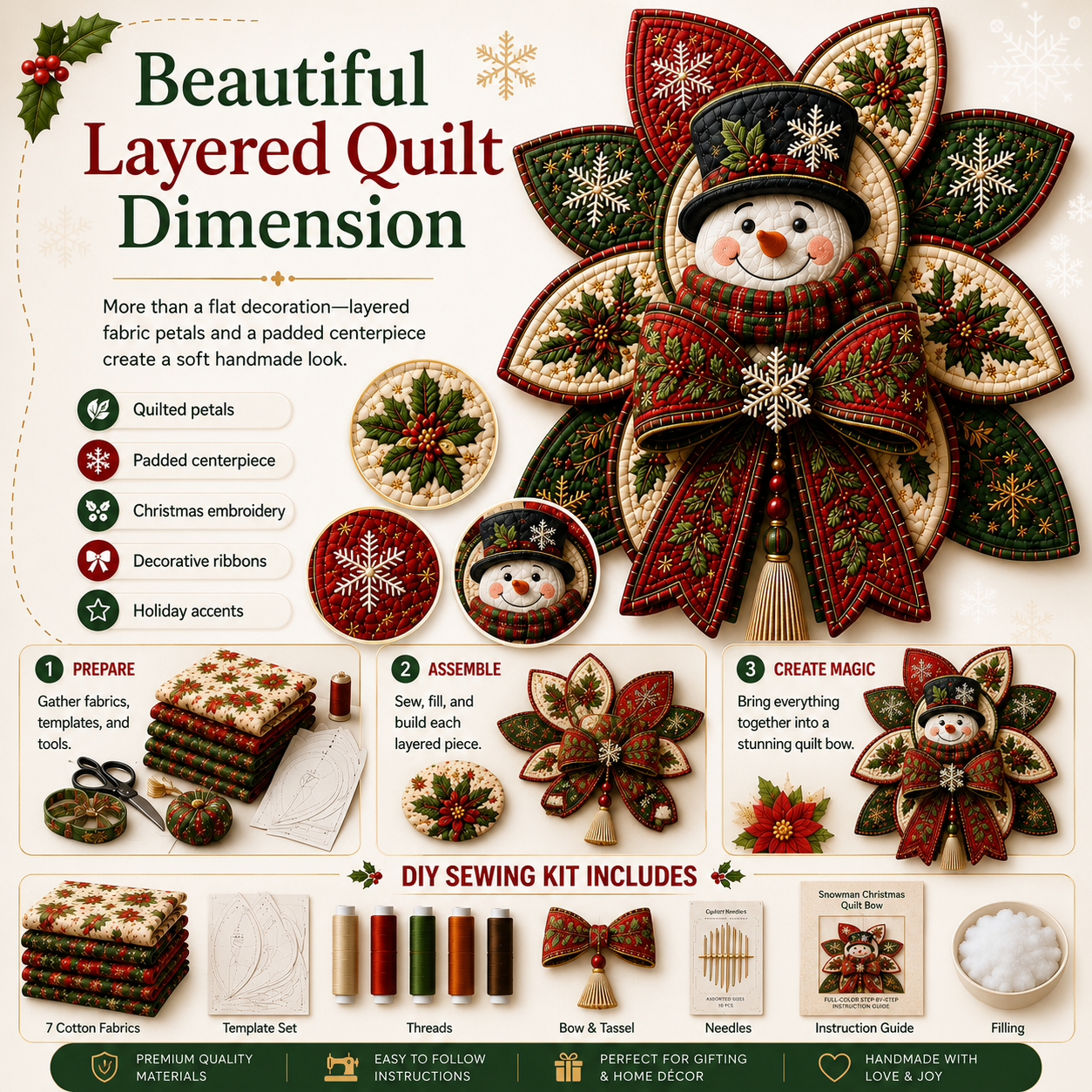 🧵🎄Christmas Quilt Bow DIY Sewing Kit