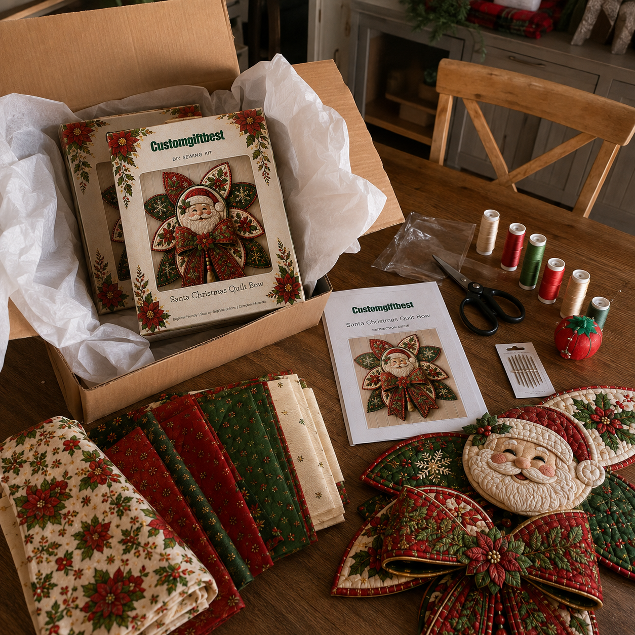 🧵🎄Christmas Quilt Bow DIY Sewing Kit