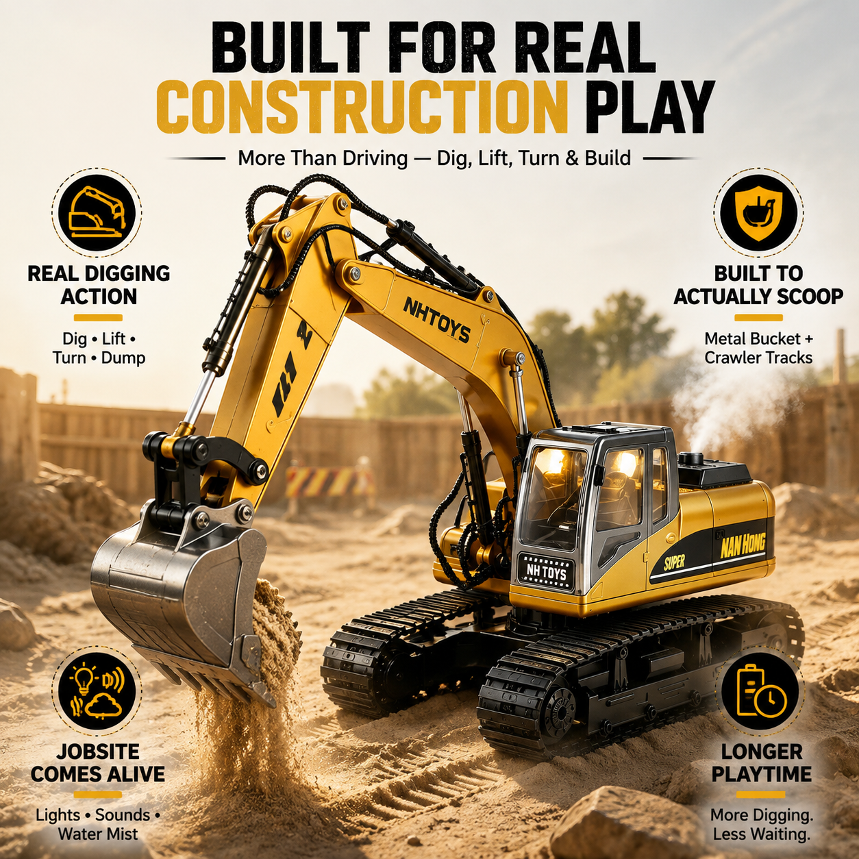 🔥 Limited Time 50% OFF🚜 1:14 RC Crawler Excavator – Alloy Bucket, Mist, Lights & Sound