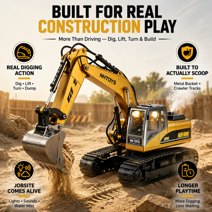 🔥 Limited Time 50% OFF🚜 1:14 RC Crawler Excavator – Alloy Bucket, Mist, Lights & Sound