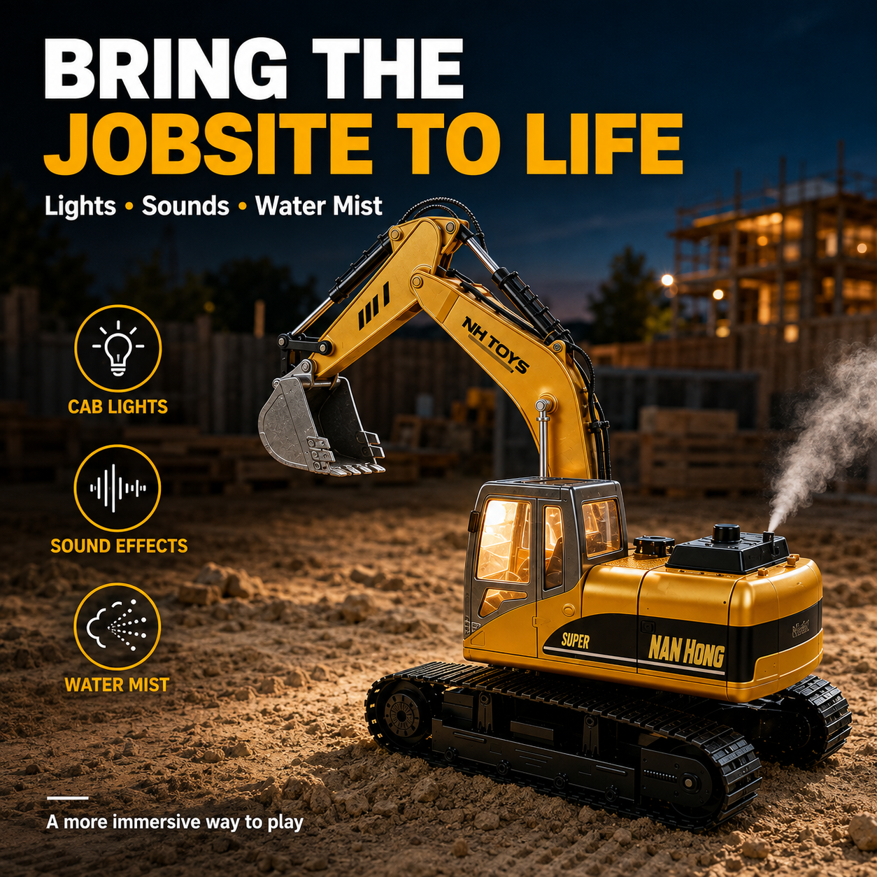 🔥 Limited Time 50% OFF🚜 1:14 RC Crawler Excavator – Alloy Bucket, Mist, Lights & Sound