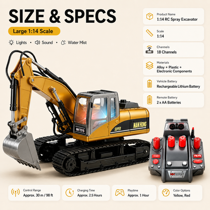 🔥 Limited Time 50% OFF🚜 1:14 RC Crawler Excavator – Alloy Bucket, Mist, Lights & Sound