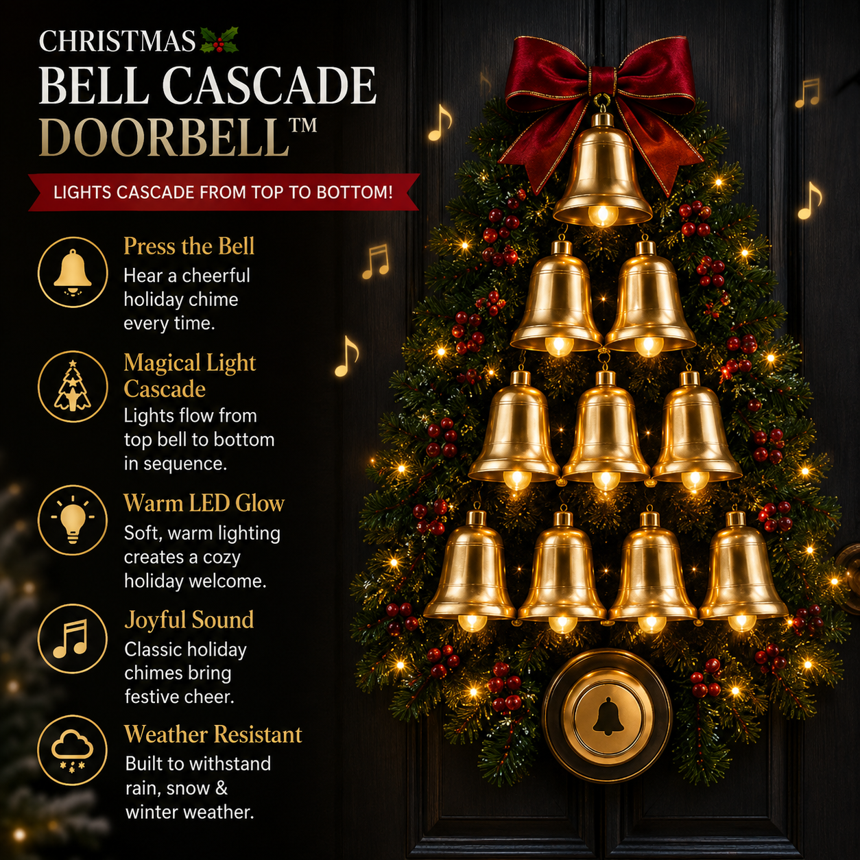 ✨✨Christmas Bell Cascade Doorbell™✨ – Light-Up Holiday Chime Door Decor 🔔🎄