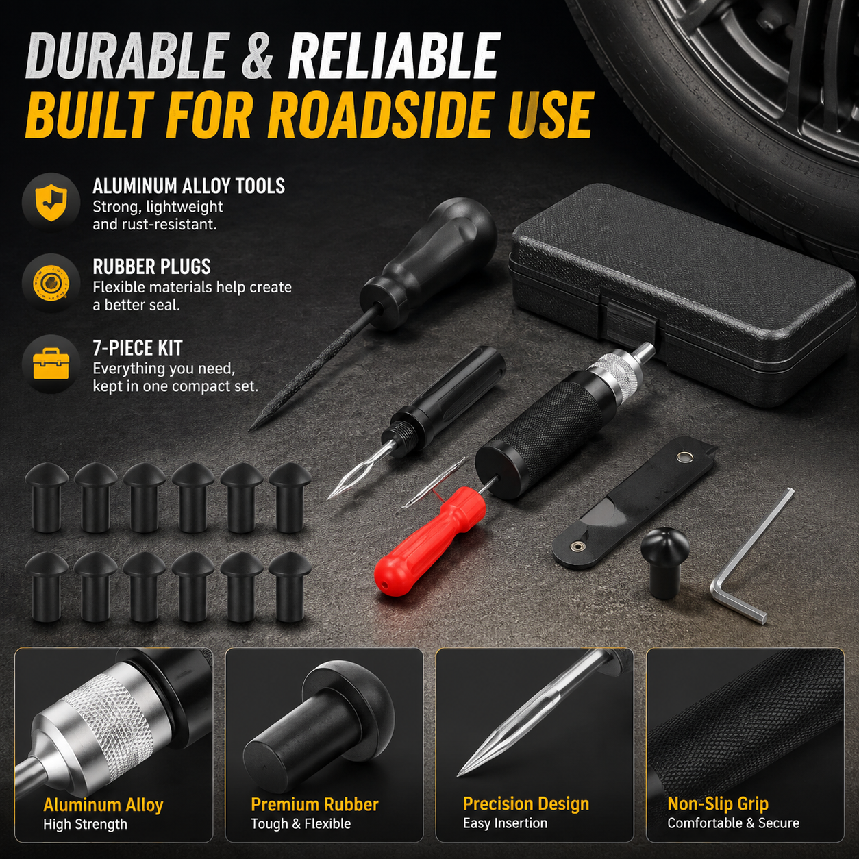 🛞 Mushroom Tire Repair Kit – Compact Roadside Puncture Tool Set