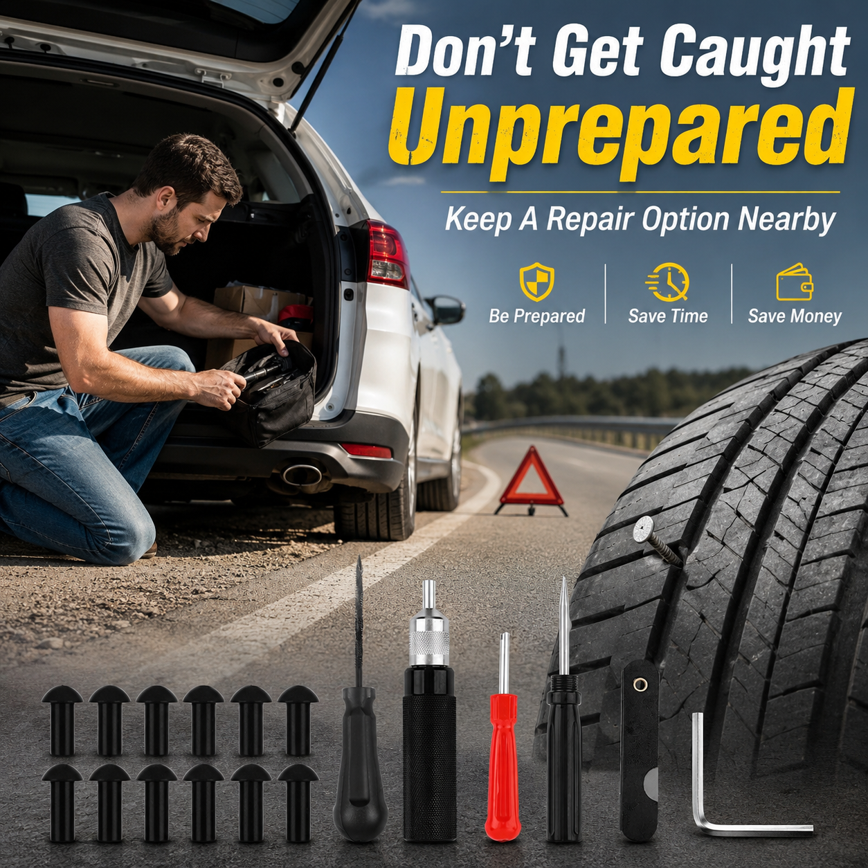 🛞 Mushroom Tire Repair Kit – Compact Roadside Puncture Tool Set