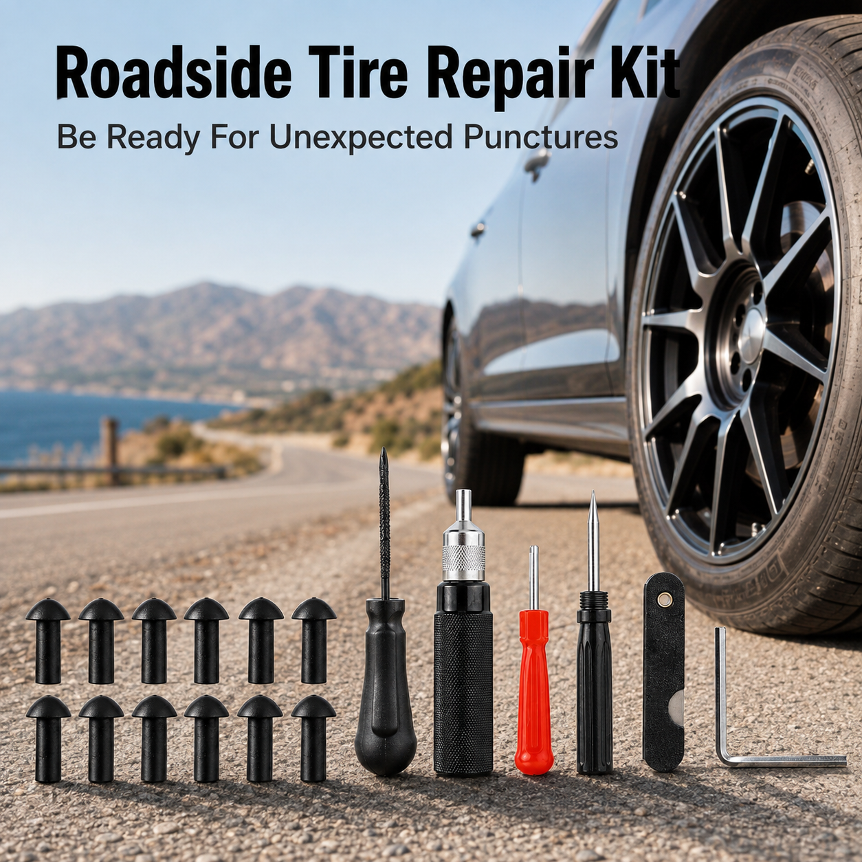 🛞 Mushroom Tire Repair Kit – Compact Roadside Puncture Tool Set