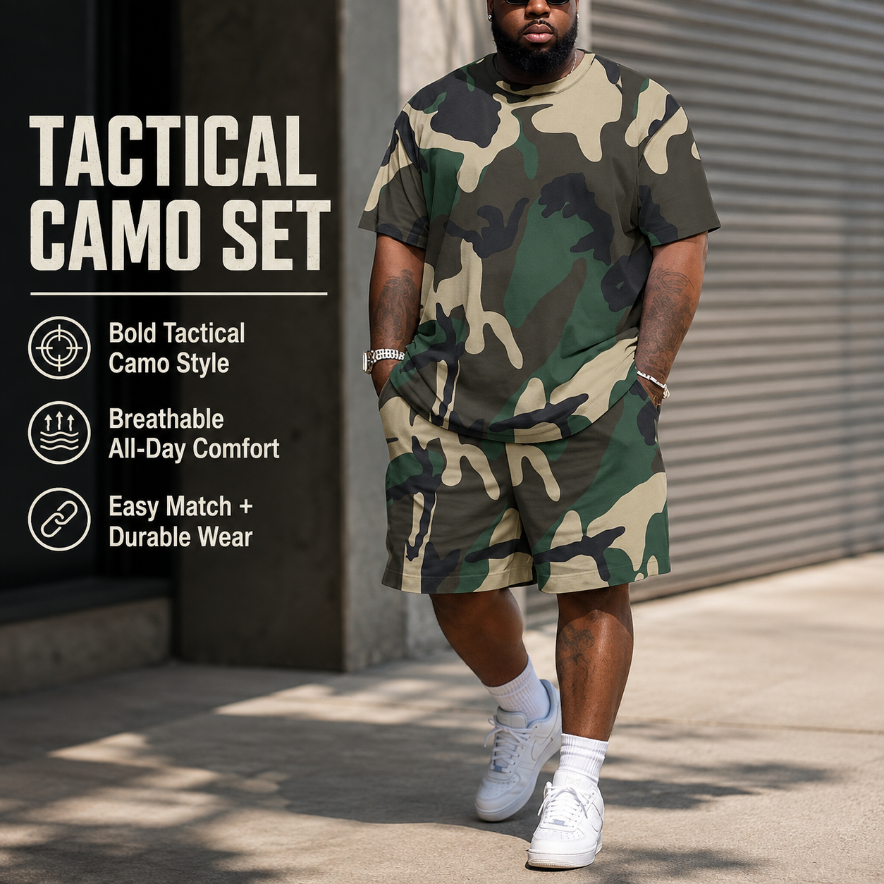 ✨ Men's Camouflage 2-Piece Outfit – Oversized T-Shirt & Shorts Set 🪖