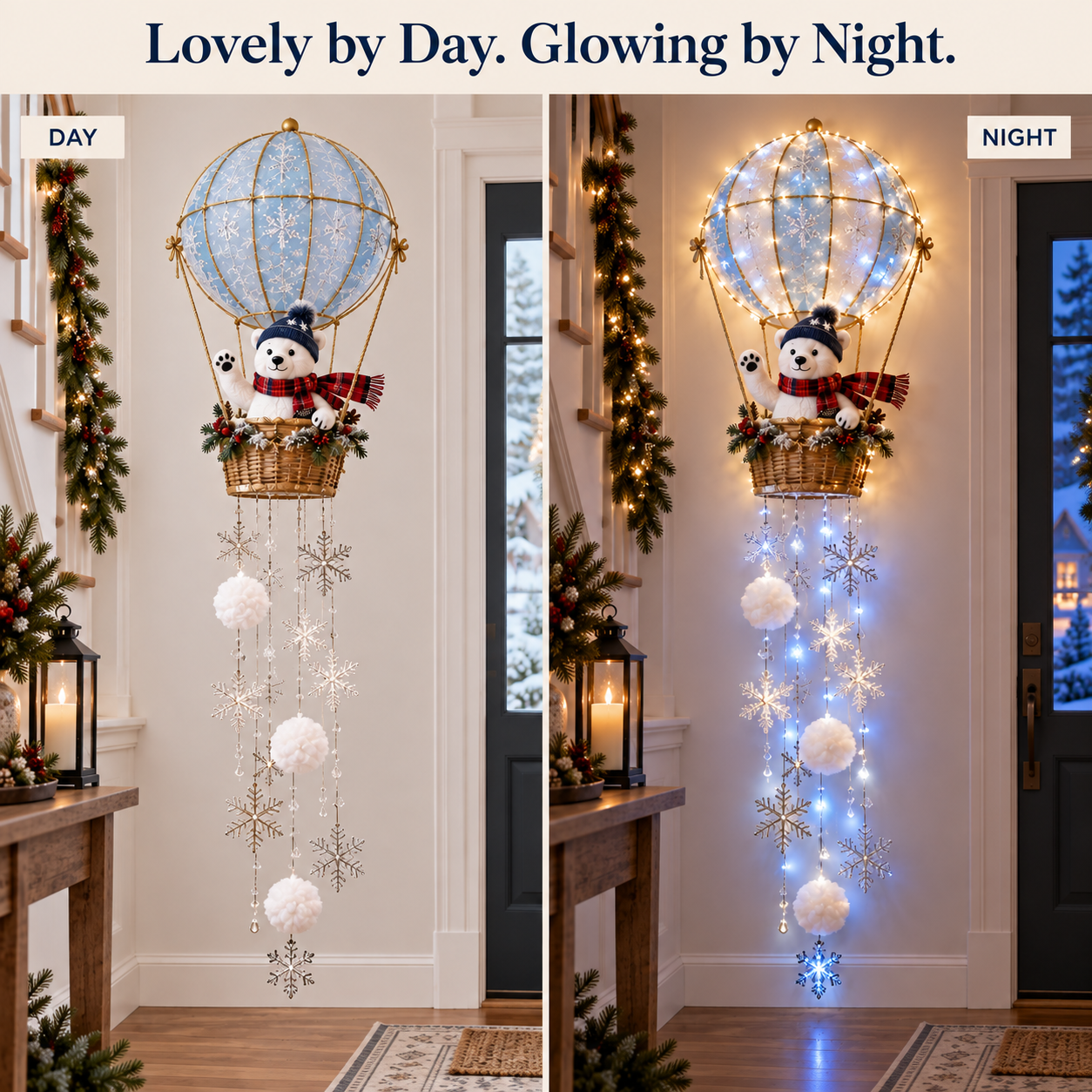 Polar Bear Hot Air Balloon Snowflake Light
