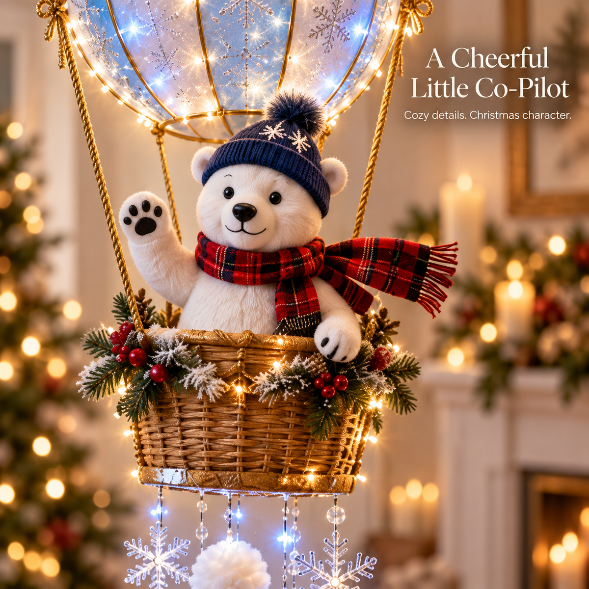 Polar Bear Hot Air Balloon Snowflake Light