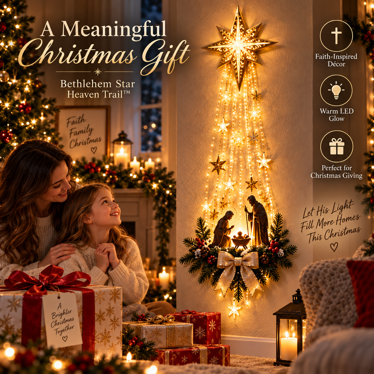 ✝️ Bethlehem Star of Faith™ – Lighted Nativity Wall Decor✨