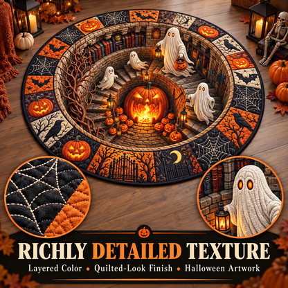 🔥Last Day - 49% OFF🔥3D Haunted Staircase Round Rug – Spooky Halloween Optical Illusion 👻
