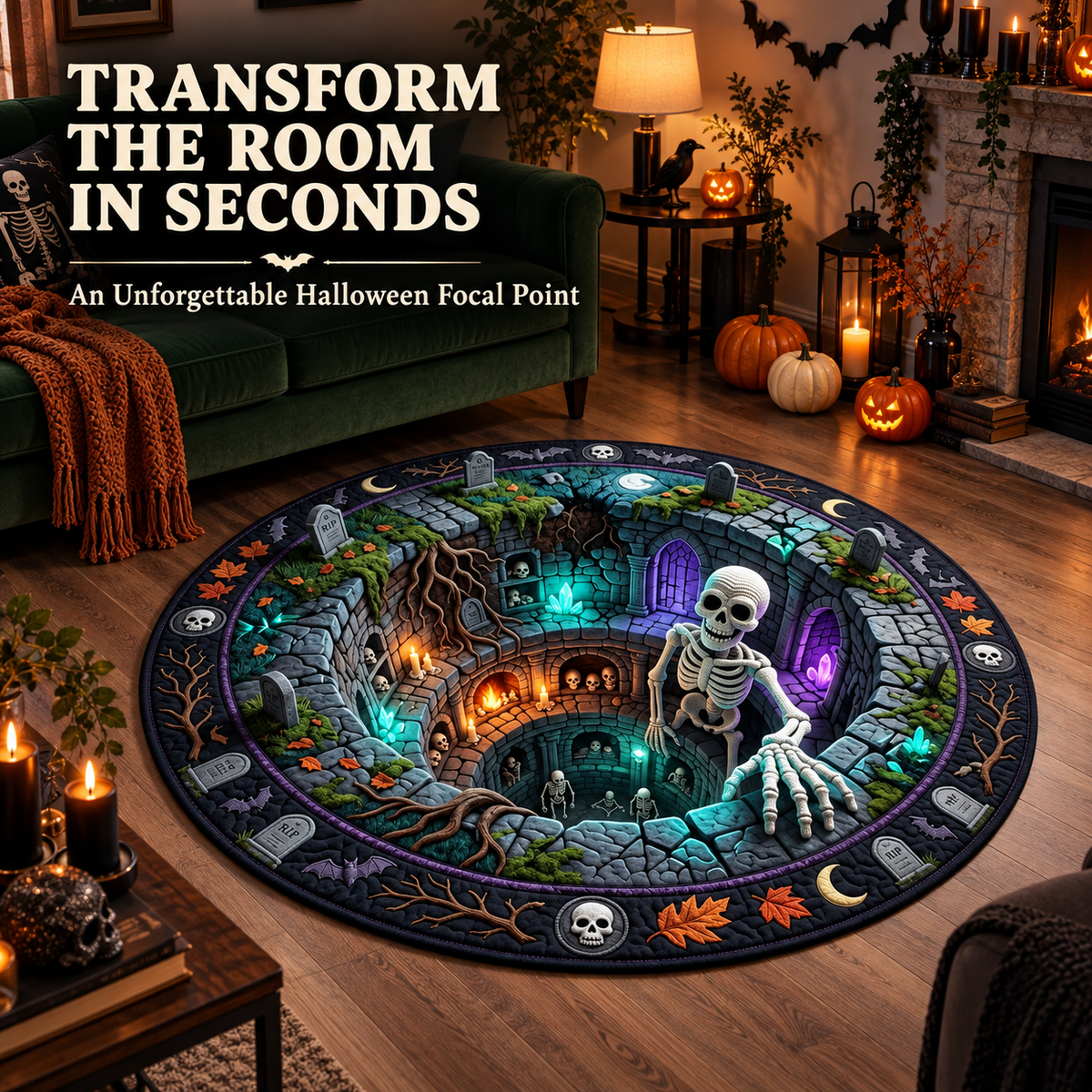 🔥Last Day - 49% OFF🔥3D Haunted Staircase Round Rug – Spooky Halloween Optical Illusion 👻