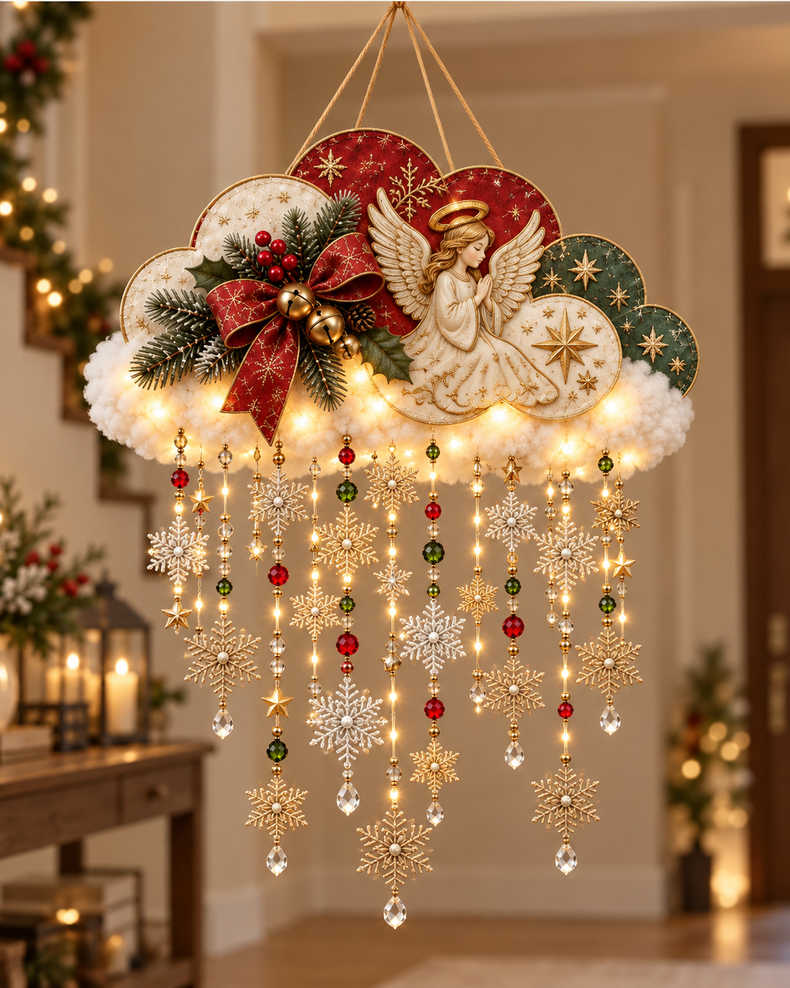 🪽✨ Angelic Christmas Snowfall Cloud – Lighted Hanging Holiday Decor☁️