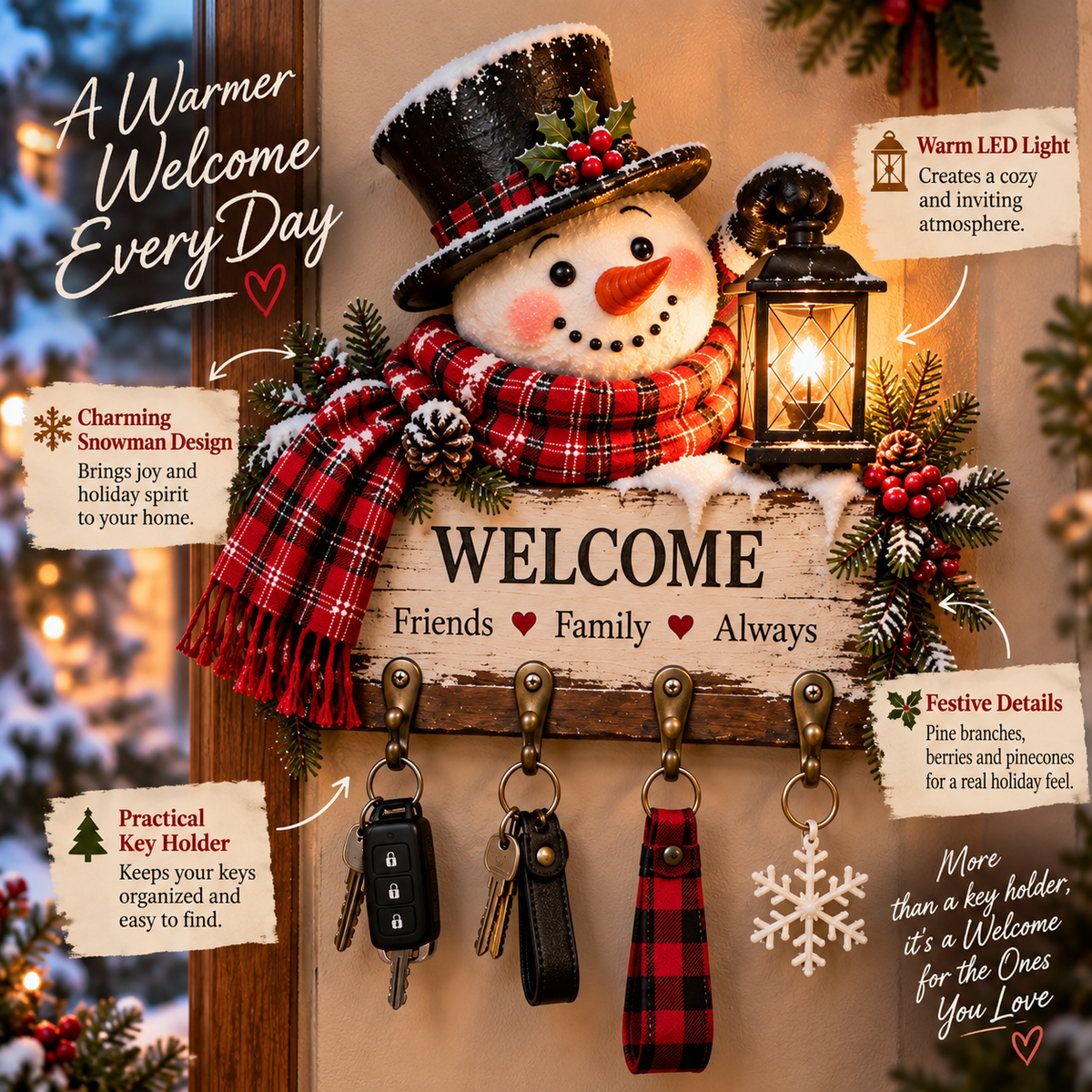 ✨Last Day 49% OFF✨Welcome Key Holder™– Lighted Christmas Entryway Wall Decor