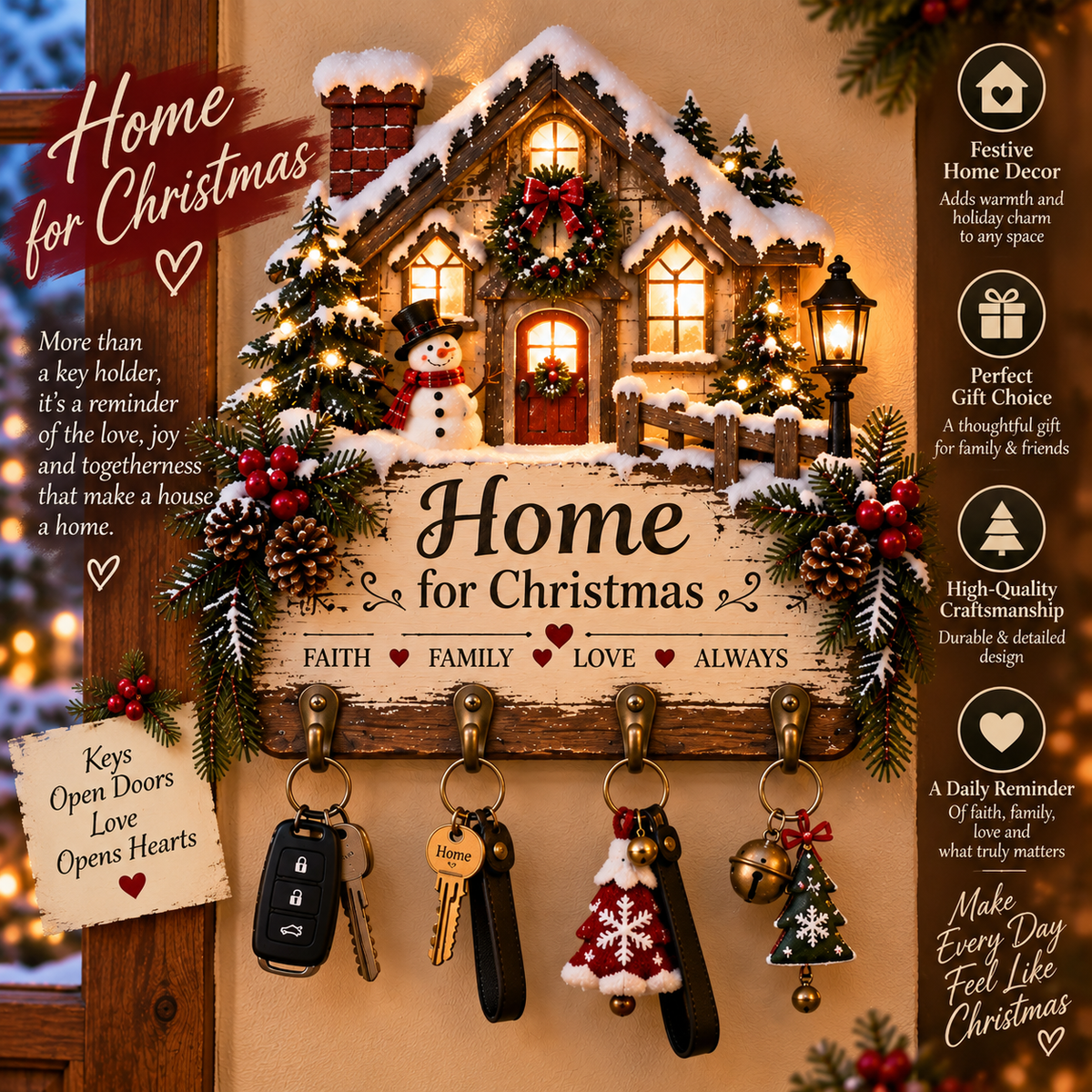 ✨Last Day 49% OFF✨Welcome Key Holder™– Lighted Christmas Entryway Wall Decor