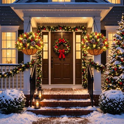 🎄 Last Day 50% OFF🏆Pre-Lit Christmas Hanging Basket |🎄 Pre-lit, weather-resistant, and zero maintenance