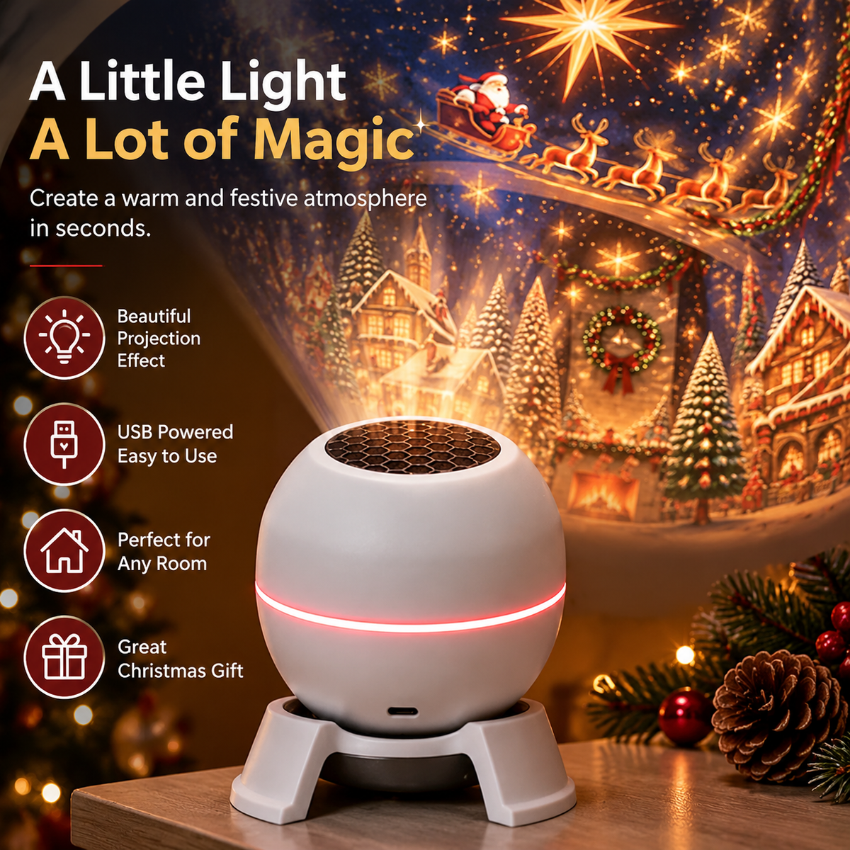 ⚡ Turn Any Room Into a Christmas Wonderland – Holiday Projection Night Light